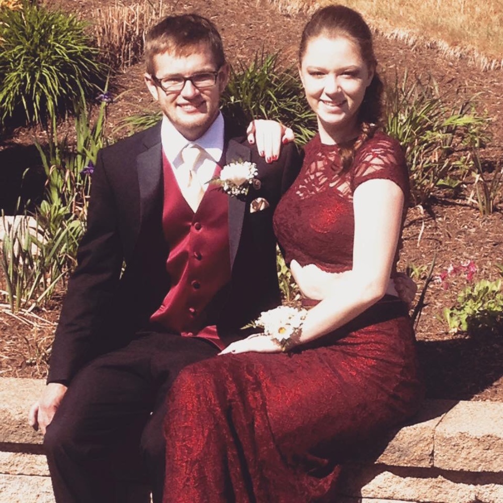 Wine colored two piece prom dress
